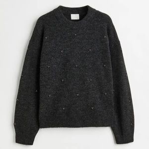 Dark Gray Beaded Sweater -Large